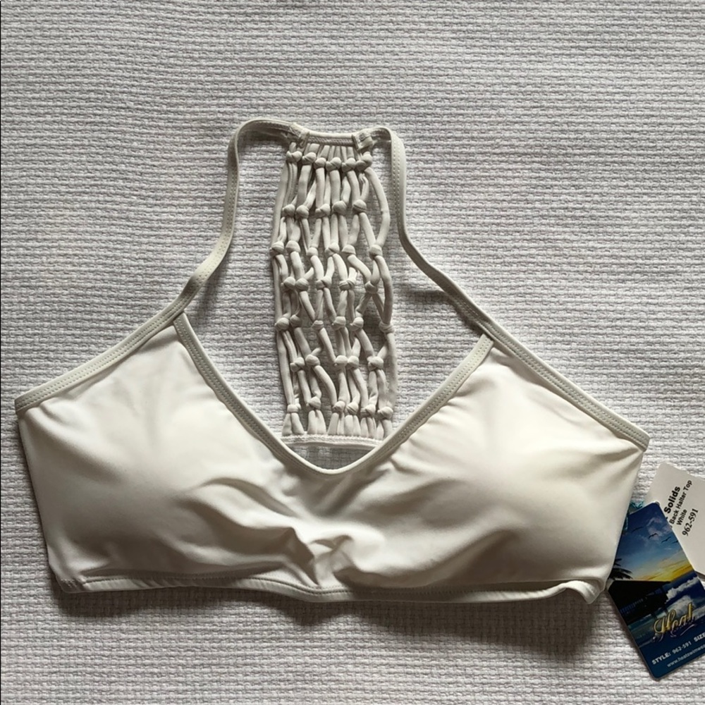 HEAT white crochet back Bikini Top L